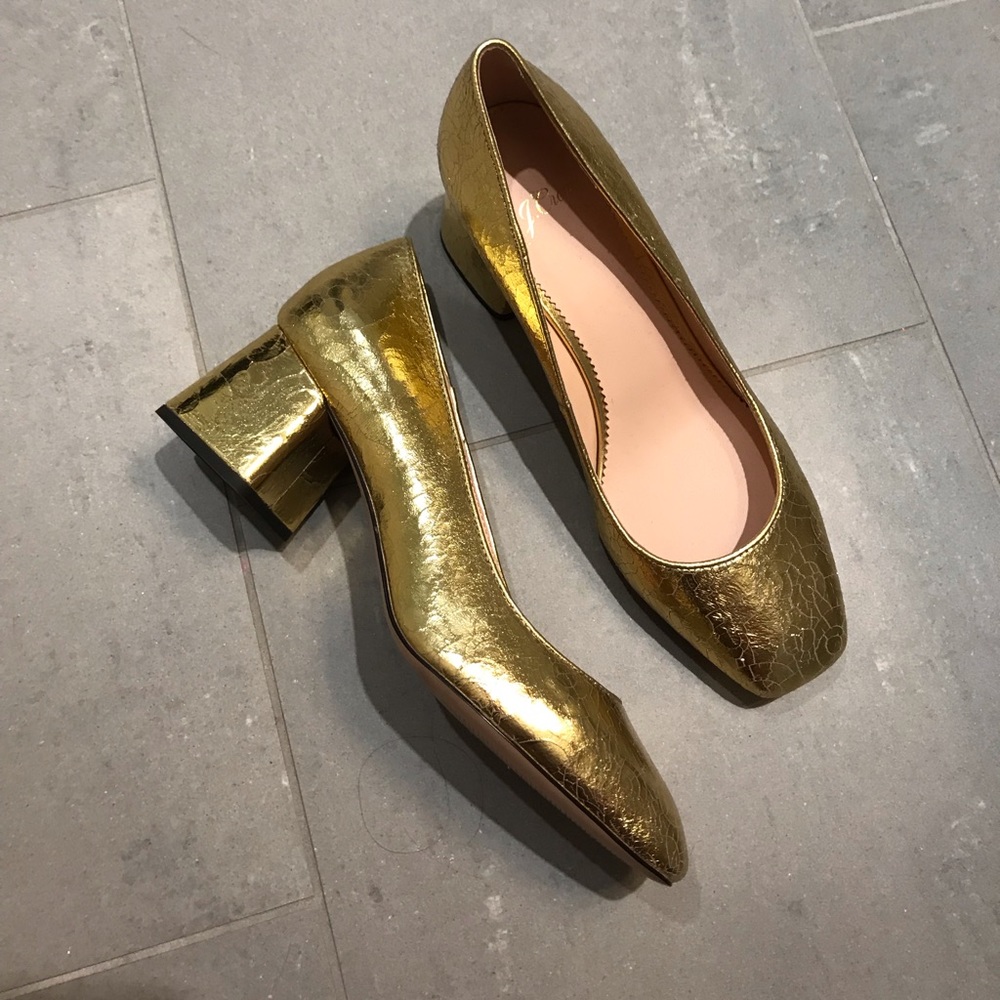 J Crew golden block heels